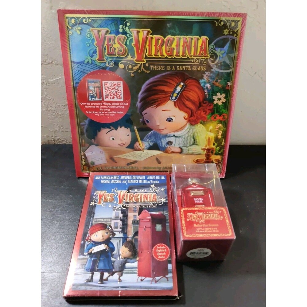 Christmas, Yes, Virginia There Is a Santa Claus Holiday Book Ornament DVD Lot